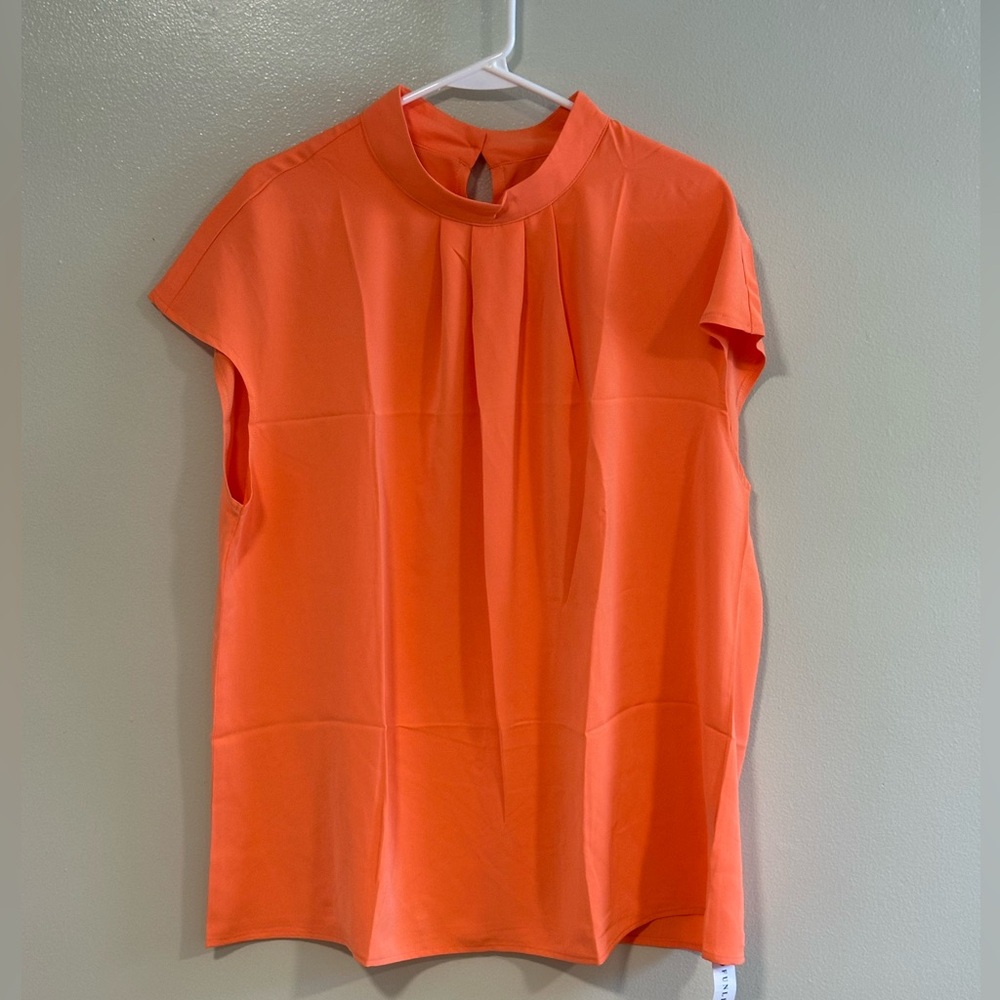 LEAVING SOON!!! NWT Orange Mock Neck Pleated Short Sleeve Blouse